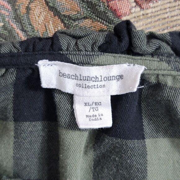 BeachLunchLounge Dress Womens XL Green Black Buffalo Check Flannel Long Sleeve - Picture 10 of 12